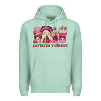 Seafoam cafecito y chisme with coffee cups Premium Hoodie - texasbilliewilder