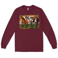 Burgundy 2 horses at the ranch Long Sleeve Tee - LillyAllenDesigns
