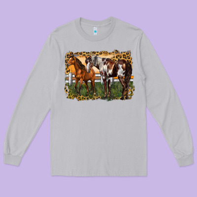 2 Horses At The Ranch Long Sleeve Tee Designed By Lillyallendesigns