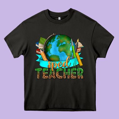 Sped Teacher With Earth Globe Heavy Core Tee Designed By Texasbilliewilder