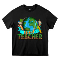 Black sped teacher with earth globe Heavy Core Tee - texasbilliewilder