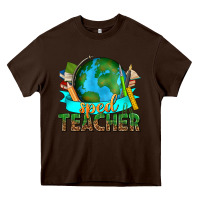 Chocolate Brown sped teacher with earth globe Heavy Core Tee - texasbilliewilder
