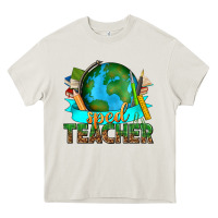 Cream sped teacher with earth globe Heavy Core Tee - texasbilliewilder