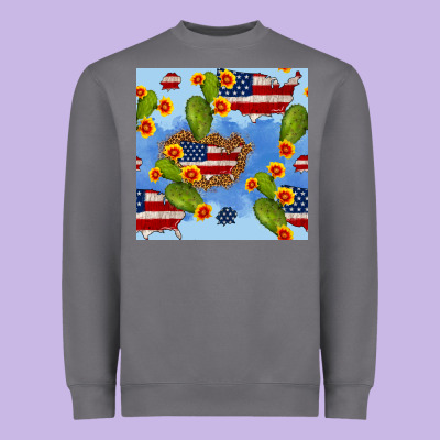 Usa Map Cactus And Sunflower Seamless Pattern Heavyweight Sweatshirt Designed By Bundleandbundleshop