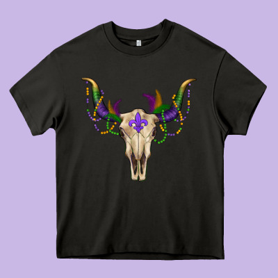 Mardi Gras Bullskull Heavy Core Tee Designed By Ranaportraitstore