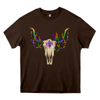 Chocolate Brown mardi gras bullskull Heavy Core Tee - RanaPortraitStore