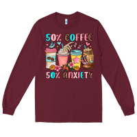 Burgundy half teacher half coffee Long Sleeve Tee - JahusDesignShop