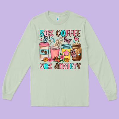 Half Teacher Half Coffee Long Sleeve Tee Designed By Jahusdesignshop