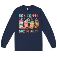 Navy half teacher half coffee Long Sleeve Tee - JahusDesignShop