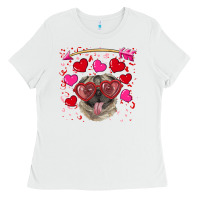 White Valentine's day  pug Ladies Tee - RanaPortraitStore