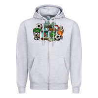 Heather Grey soccer coffee cups Zipper Hoodie - NancyCooperArtShop