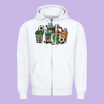 Soccer Coffee Cups Zipper Hoodie Designed By Nancycooperartshop