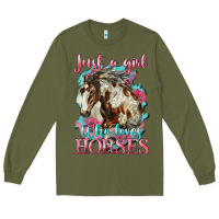 Army Green just a girl who loves horses mustang Long Sleeve Tee - LillyAllenDesigns