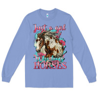 Colony Blue just a girl who loves horses mustang Long Sleeve Tee - LillyAllenDesigns