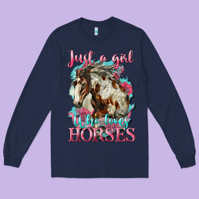 Just A Girl Who Loves Horses Mustang Long Sleeve Tee Designed By Lillyallendesigns