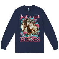 Navy just a girl who loves horses mustang Long Sleeve Tee - LillyAllenDesigns