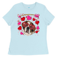 Baby Blue valentine's day  saint bernard dog Ladies Tee - RanaPortraitStore