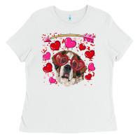 White valentine's day  saint bernard dog Ladies Tee - RanaPortraitStore