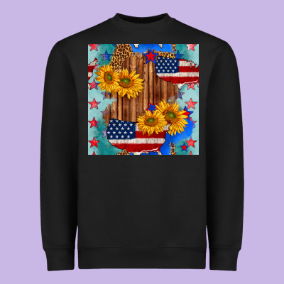 Usa Map With Sunflowers And Leopard Seamless Pattern Heavyweight Sweatshirt Designed By Bundleandbundleshop