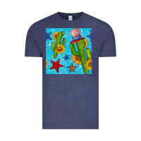 Vintage Denim 4th of july cacti seamless pattern Vintage Tee - BundleAndBundleShop