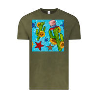 Vintage Olive 4th of july cacti seamless pattern Vintage Tee - BundleAndBundleShop