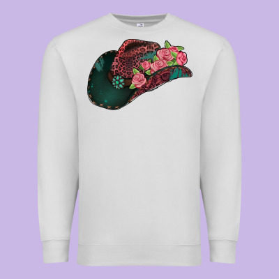 Leopard Flowers Cowboy Hat Premium Sweatshirt Designed By Jasminsmagicworld