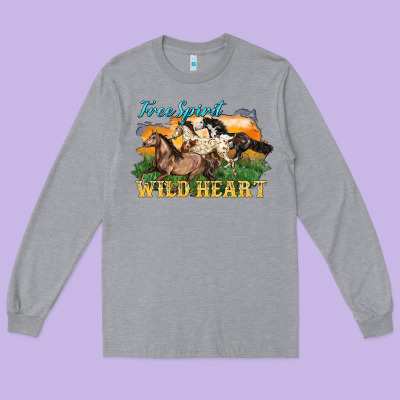 Free Spirit Wild Heart 3 Horses Long Sleeve Tee Designed By Lillyallendesigns