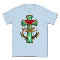 Dusty Blue cross faith Classic Tee - BarkalooDesign