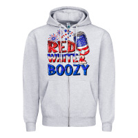 Heather Grey red white boozy Zipper Hoodie - NancyCooperArtShop