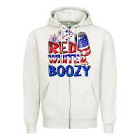 Oatmeal Heather red white boozy Zipper Hoodie - NancyCooperArtShop
