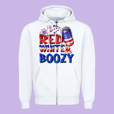 Red White Boozy Zipper Hoodie Designed By Nancycooperartshop