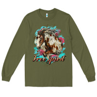 Army Green free spirit mustang horse Long Sleeve Tee - LillyAllenDesigns