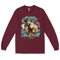 Burgundy free spirit mustang horse Long Sleeve Tee - LillyAllenDesigns