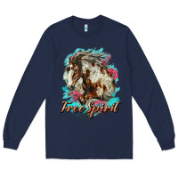 Navy free spirit mustang horse Long Sleeve Tee - LillyAllenDesigns