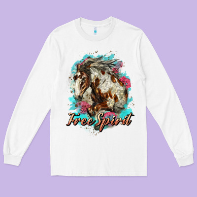 Free Spirit Mustang Horse Long Sleeve Tee Designed By Lillyallendesigns
