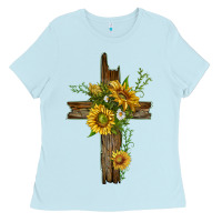 Baby Blue sunflower cross Ladies Tee - texasbilliewilder