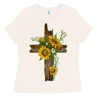 Bone sunflower cross Ladies Tee - texasbilliewilder