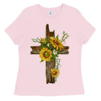 Bubblegum Pink sunflower cross Ladies Tee - texasbilliewilder