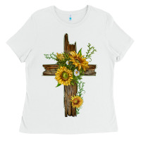 White sunflower cross Ladies Tee - texasbilliewilder