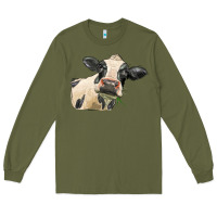 Army Green holstein heifer face Long Sleeve Tee - LillyAllenDesigns