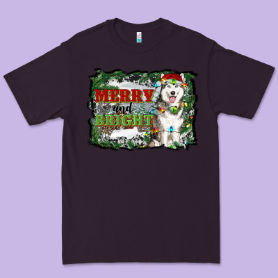 Merry And Bright Husky Farm  Background Premium Tee Designed By Ranaportraitstore