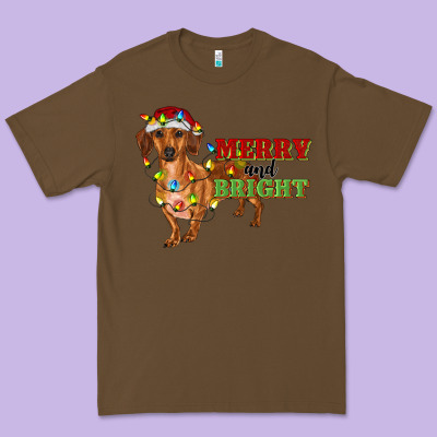 Merry And Bright Dachshund Premium Tee Designed By Ranaportraitstore