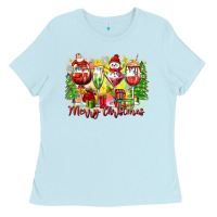 Baby Blue merry christmas wine glasses Ladies Tee - Zillion Design Studio