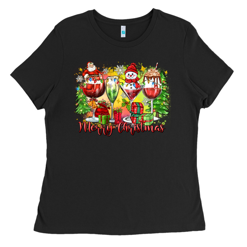 Merry Christmas Wine Glasses Ladies Tee by Zillion Design Studio | Teevron