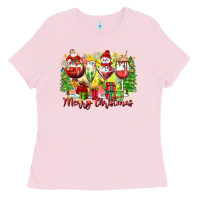 Bubblegum Pink merry christmas wine glasses Ladies Tee - Zillion Design Studio