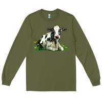 Army Green holstein cow sitting Long Sleeve Tee - LillyAllenDesigns