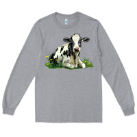 Heather Grey holstein cow sitting Long Sleeve Tee - LillyAllenDesigns