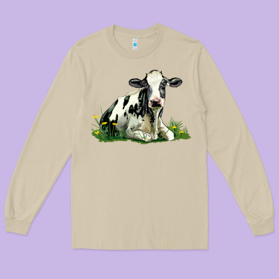 Holstein Cow Sitting Long Sleeve Tee Designed By Lillyallendesigns
