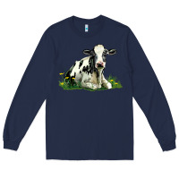 Navy holstein cow sitting Long Sleeve Tee - LillyAllenDesigns