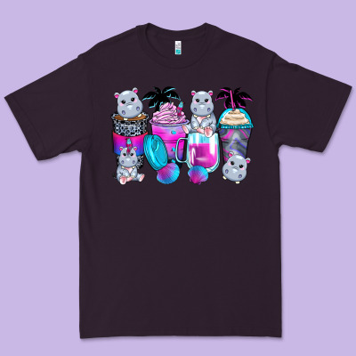 Hippopotamus Coffee Cups Premium Tee Designed By Zillion Design Studio